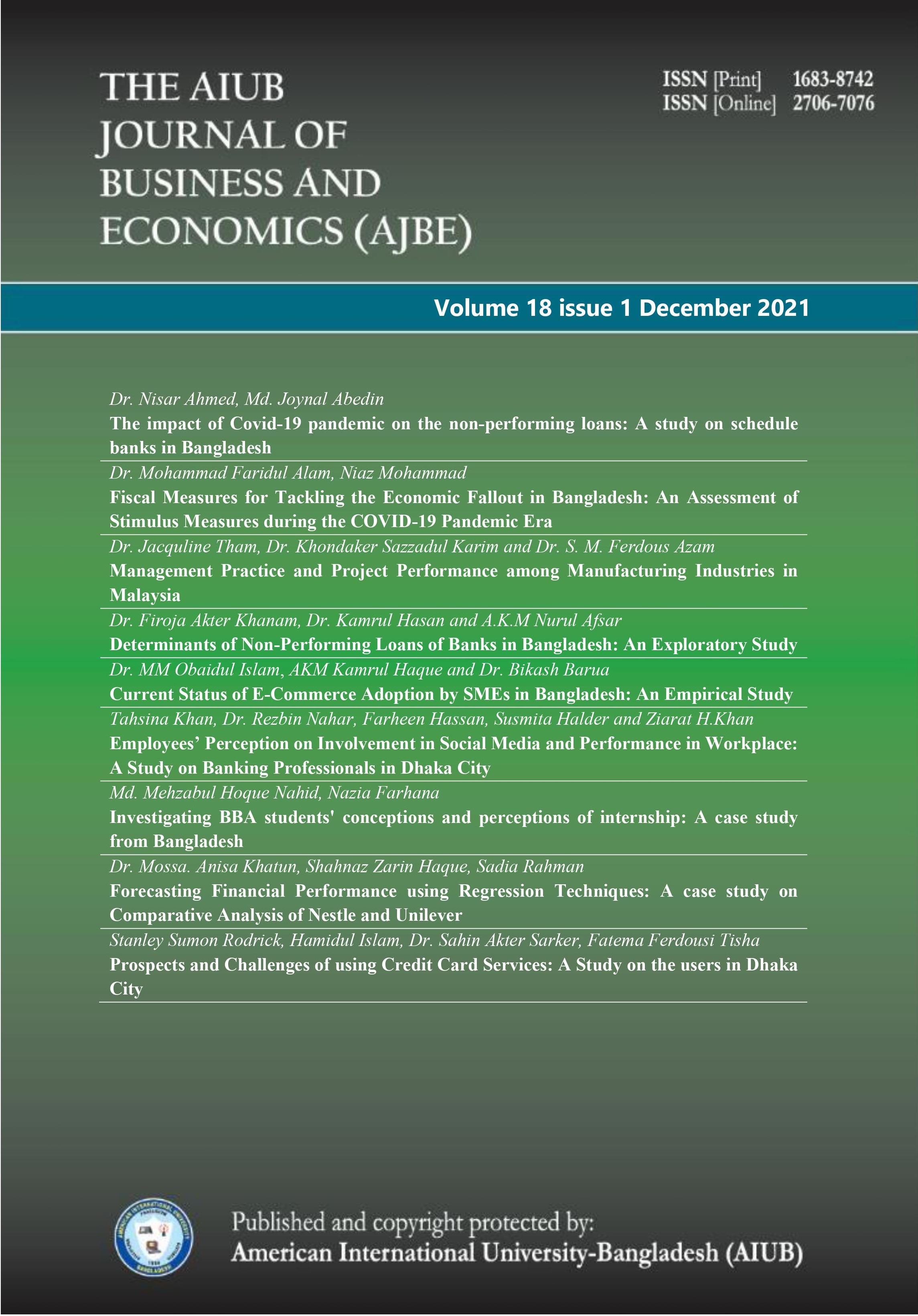 					View Vol. 18 No. 1 (2021): AIUB Journal of Business and Economics [AJBE]
				