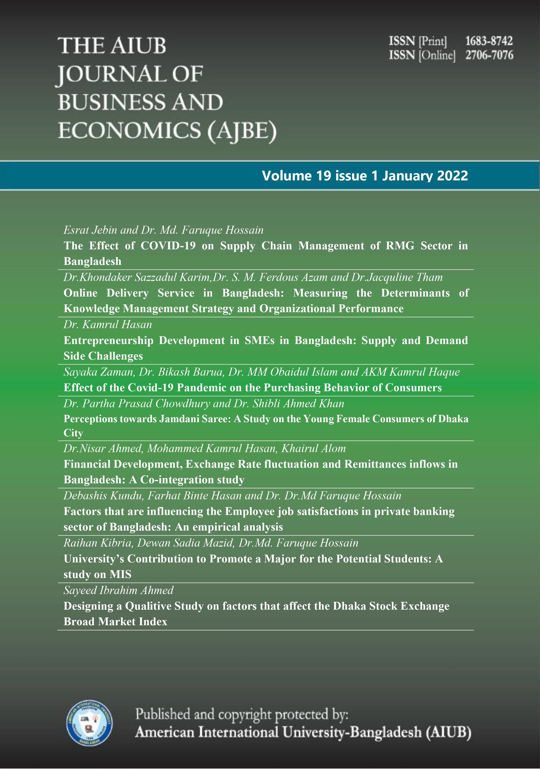 					View Vol. 19 No. 1 (2022): AIUB Journal of Business and Economics [AJBE]
				