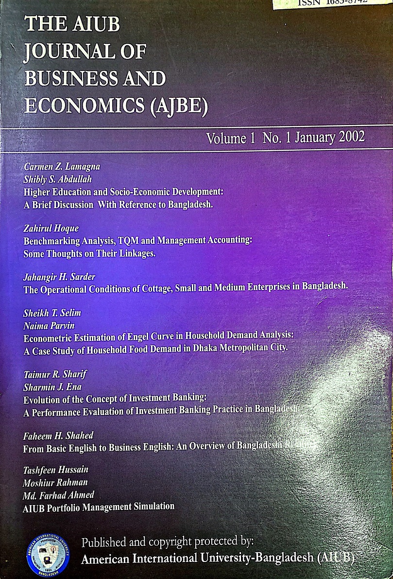 					View Vol. 1 No. 1 (2002): AIUB Journal of Business and Economics [AJBE]
				