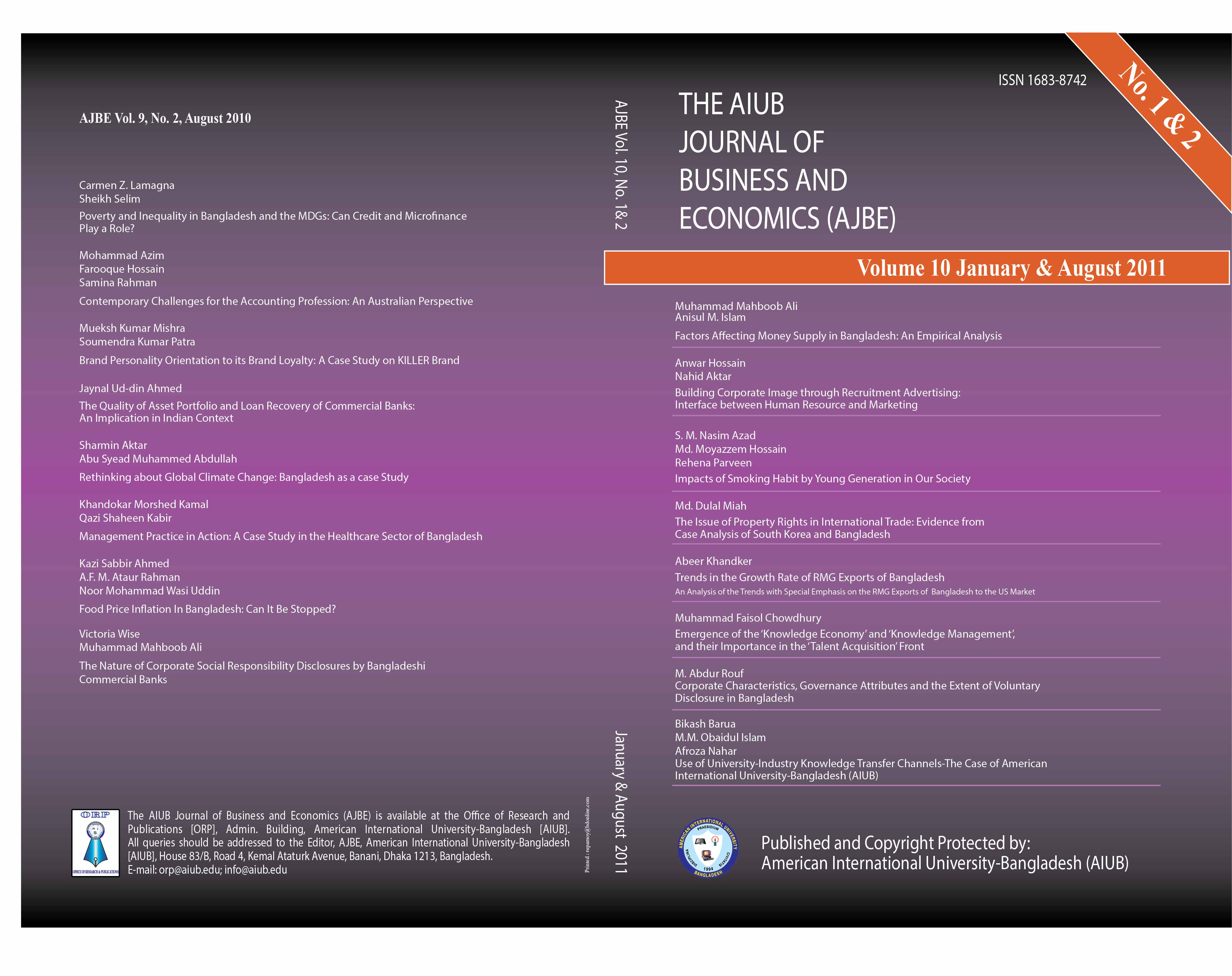 					View Vol. 10 No. 1 & 2 (2011): AIUB Journal of Business and Economics [AJBE]
				